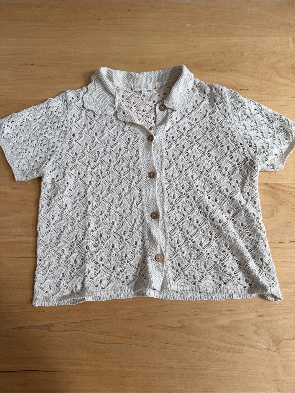 Rebellion Cream Crochet Short Sleeve Button-Up Top